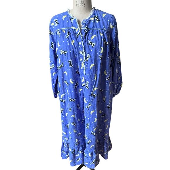 Lanz of Salzburg Cow Jumped Over the Moon Flannel Nightgown Size Medium - Picture 1 of 5